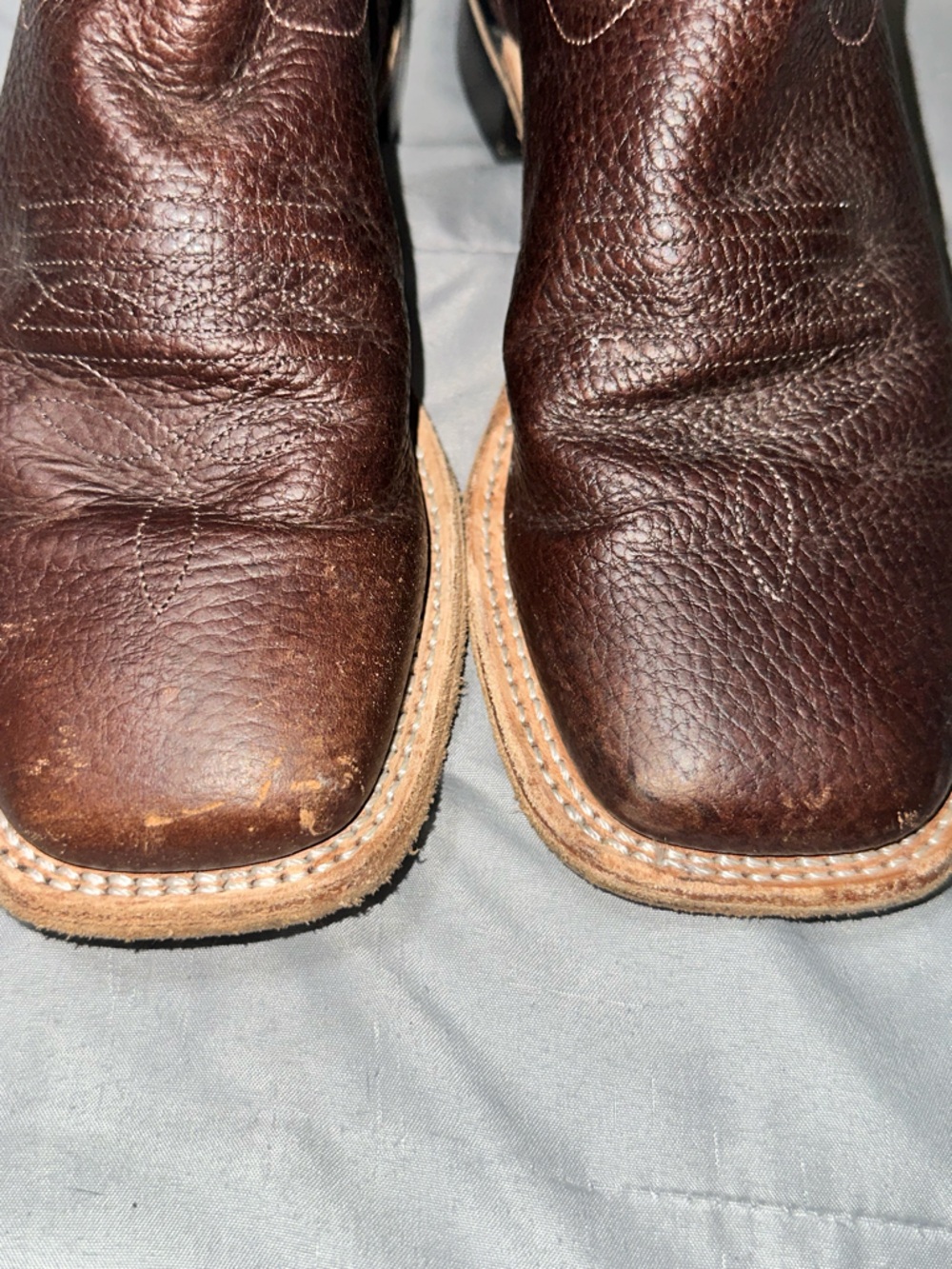 Old West Boys Big Kid Sz 5 Embroidered Cowboy Boots Western BrownBlue Square Toe - Picture 12 of 14